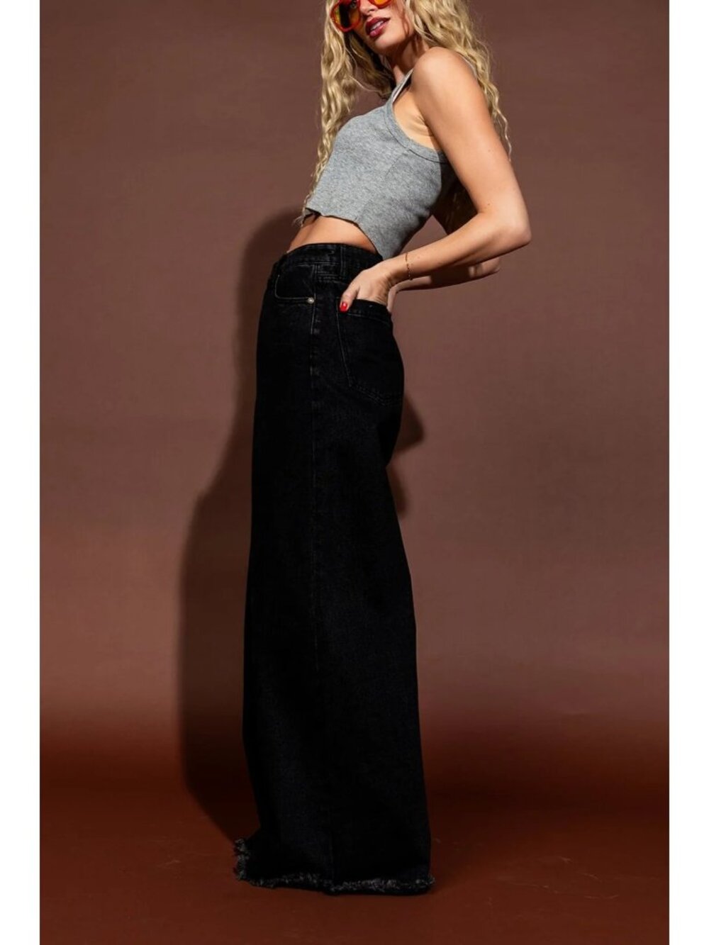 Dressed in LaLa Effortlessly Cool Wide Leg Denim Jean Size Small Throwback Black - Picture 2 of 10